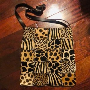 Animal Print Patchwork Crossbody Bag - Black & Tan
